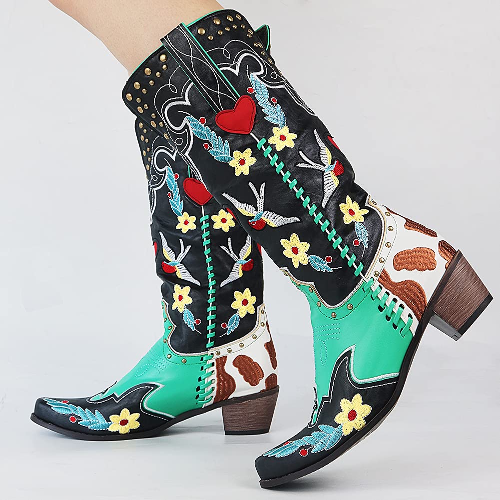 Women's Cowgirl Boots with Embroidery | Mid Calf
