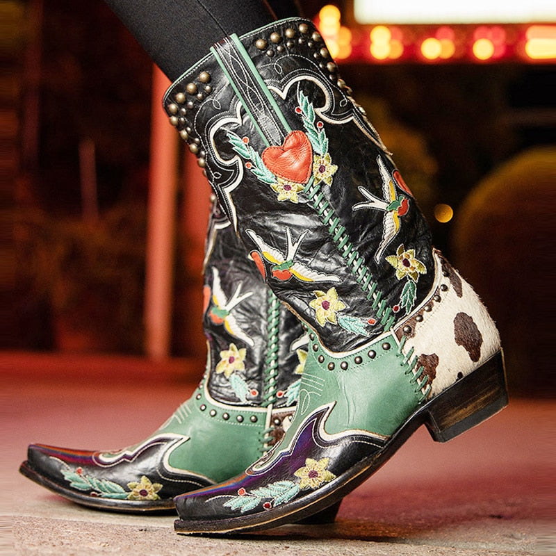 Women's Cowgirl Boots with Embroidery | Mid Calf