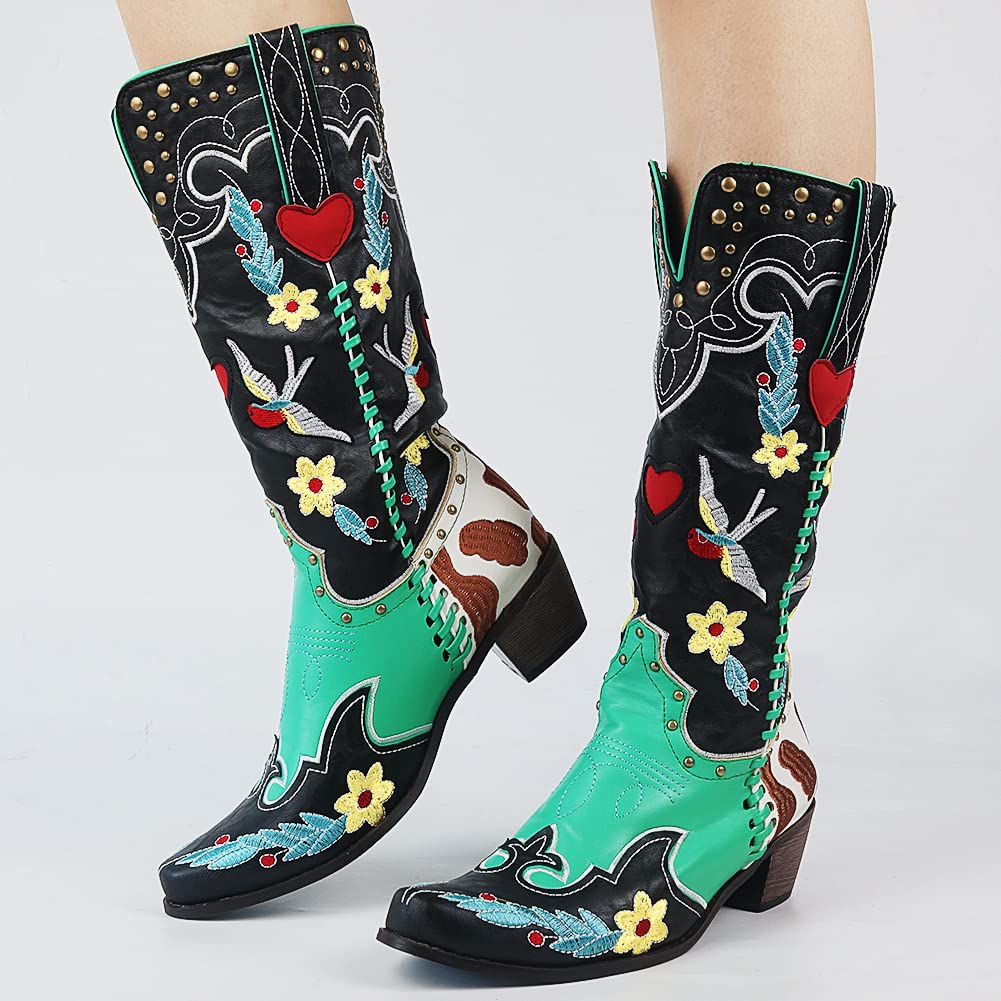 Women's Cowgirl Boots with Embroidery | Mid Calf