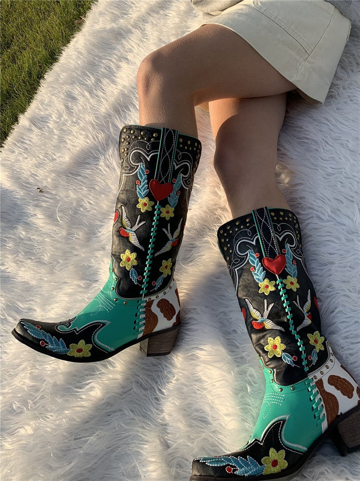 Women's Cowgirl Boots with Embroidery | Mid Calf
