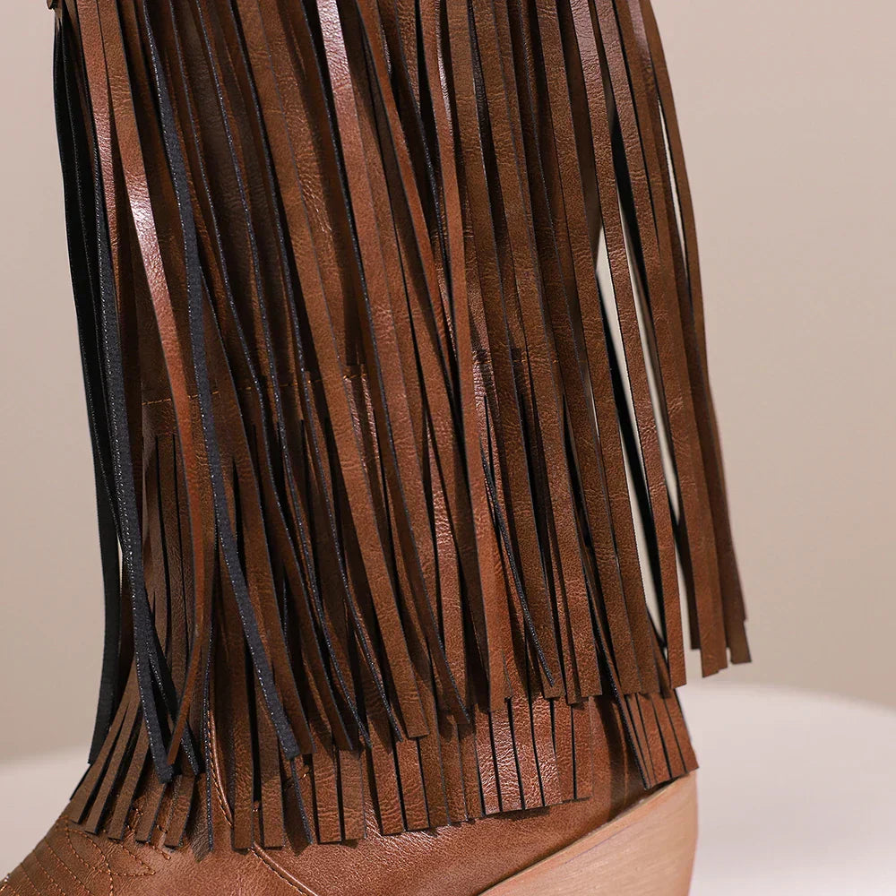Women's Cowgirl Boots with Fringe & Embroidery | Block Heel