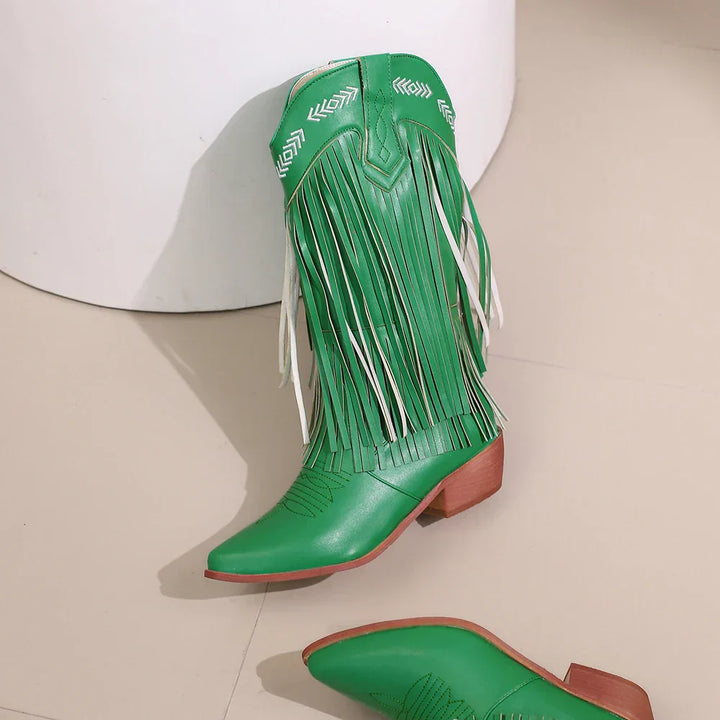 Women's Cowgirl Boots with Fringe & Embroidery | Block Heel