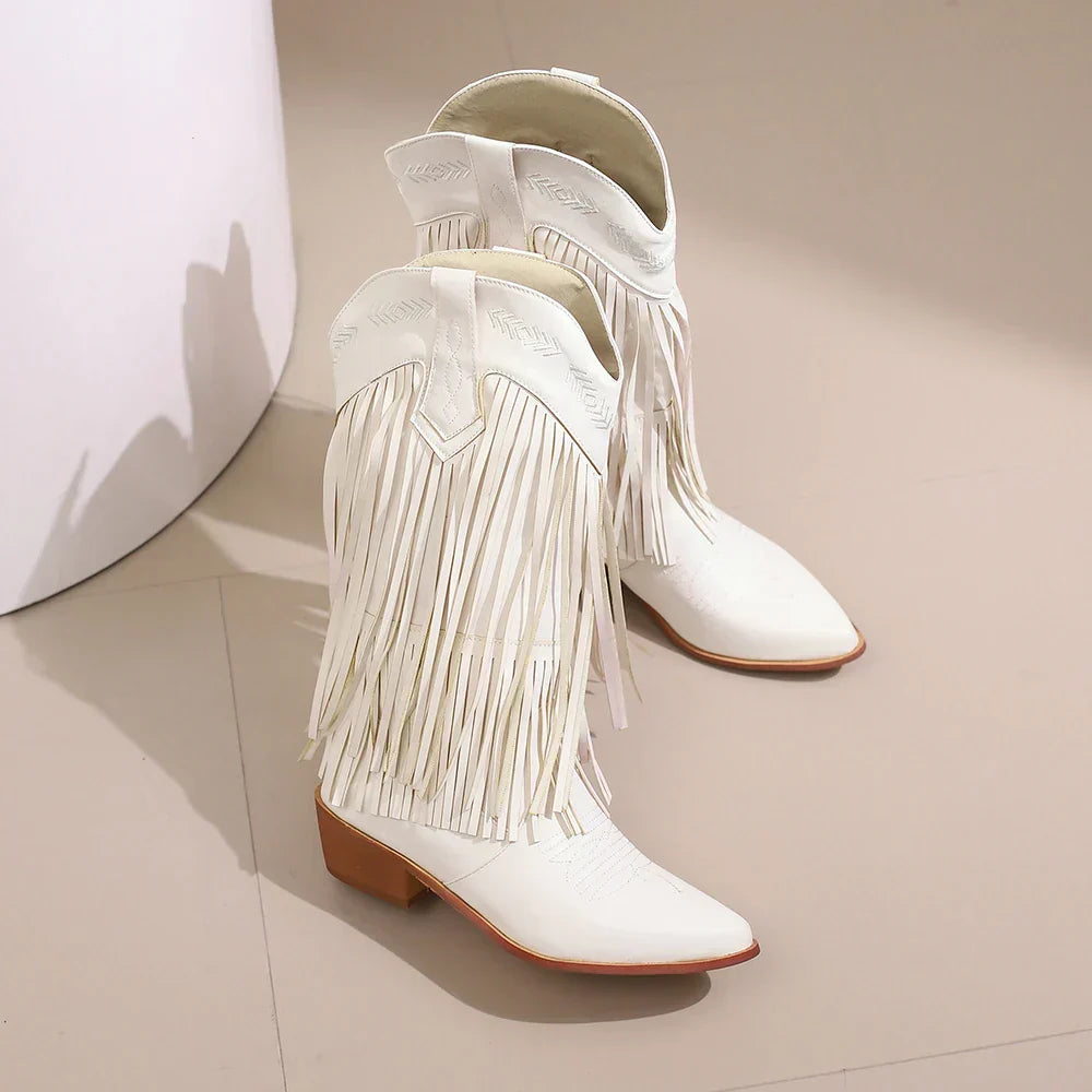 Women's Cowgirl Boots with Fringe & Embroidery | Block Heel