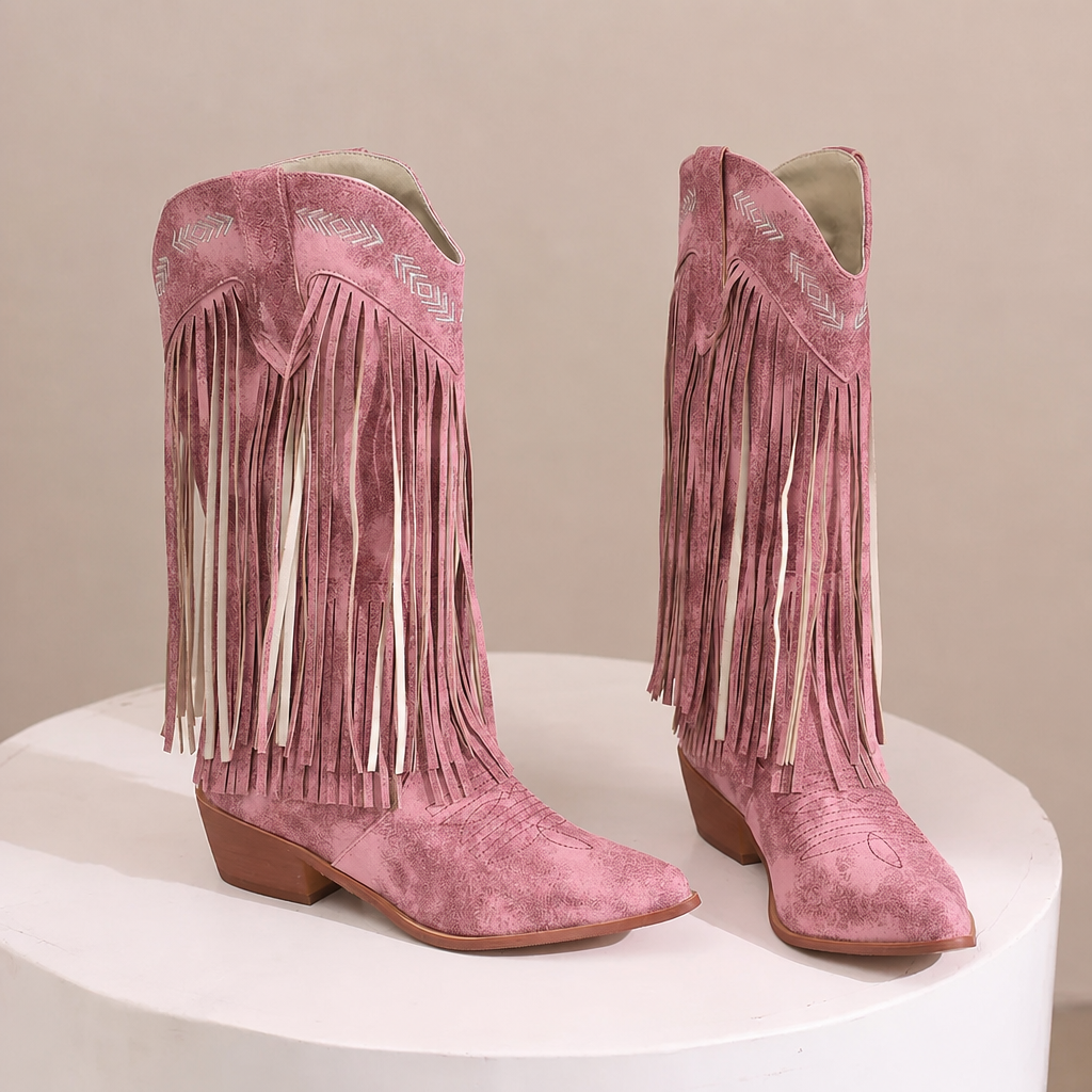 Women's Cowgirl Boots with Fringe & Embroidery | Block Heel