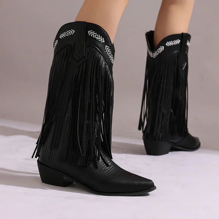 Women's Cowgirl Boots with Fringe & Embroidery | Block Heel