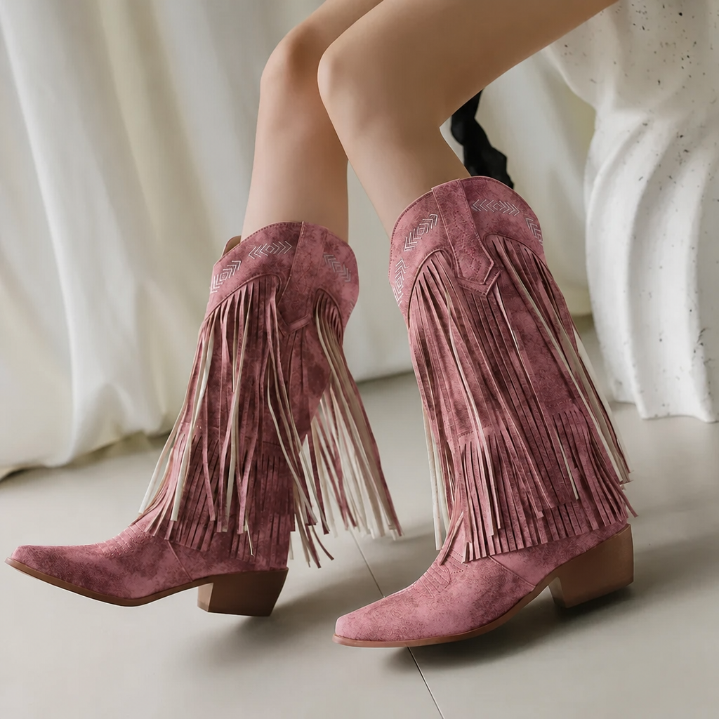 Women's Cowgirl Boots with Fringe & Embroidery | Block Heel