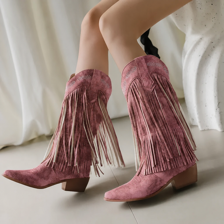 Women's Cowgirl Boots with Fringe & Embroidery | Block Heel
