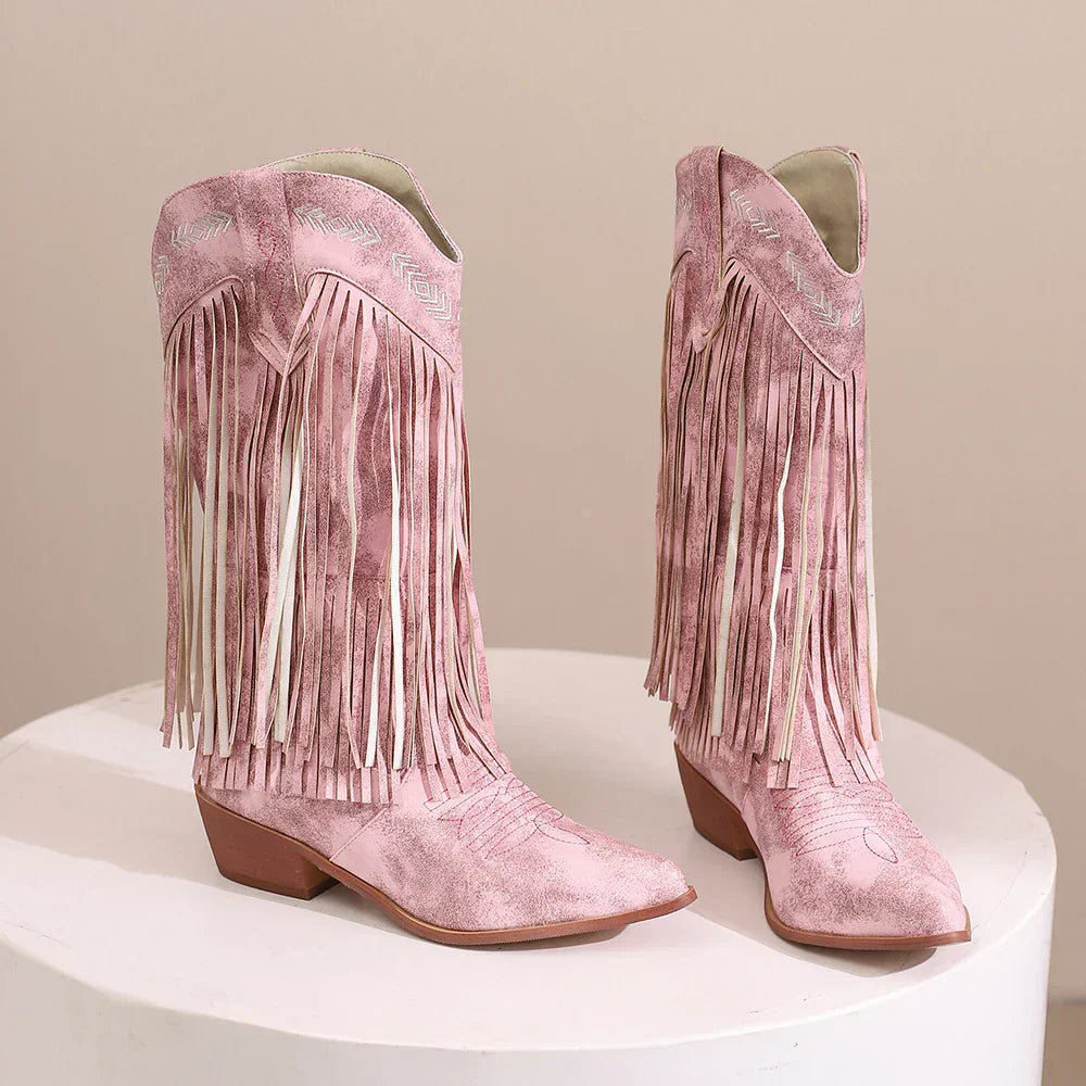 Women's Cowgirl Boots with Fringe & Embroidery | Block Heel