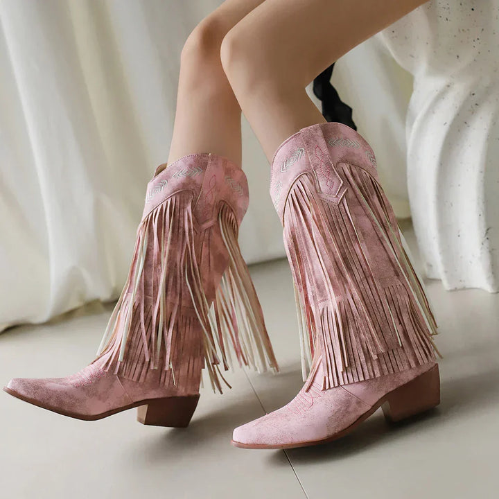 Women's Cowgirl Boots with Fringe & Embroidery | Block Heel
