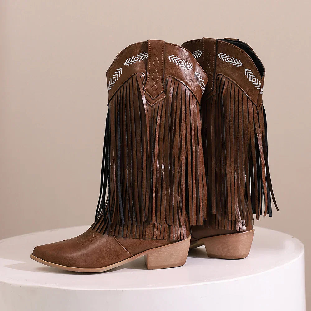 Women's Cowgirl Boots with Fringe & Embroidery | Block Heel