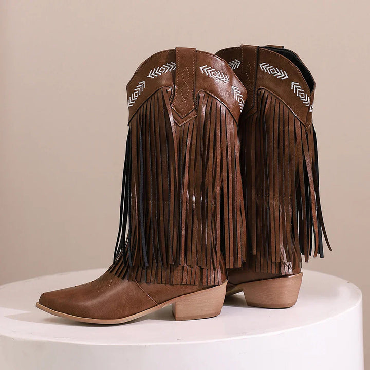 Women's Cowgirl Boots with Fringe & Embroidery | Block Heel