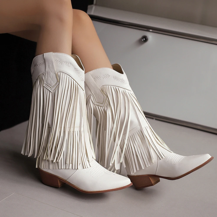 Women's Cowgirl Boots with Fringe & Embroidery | Block Heel