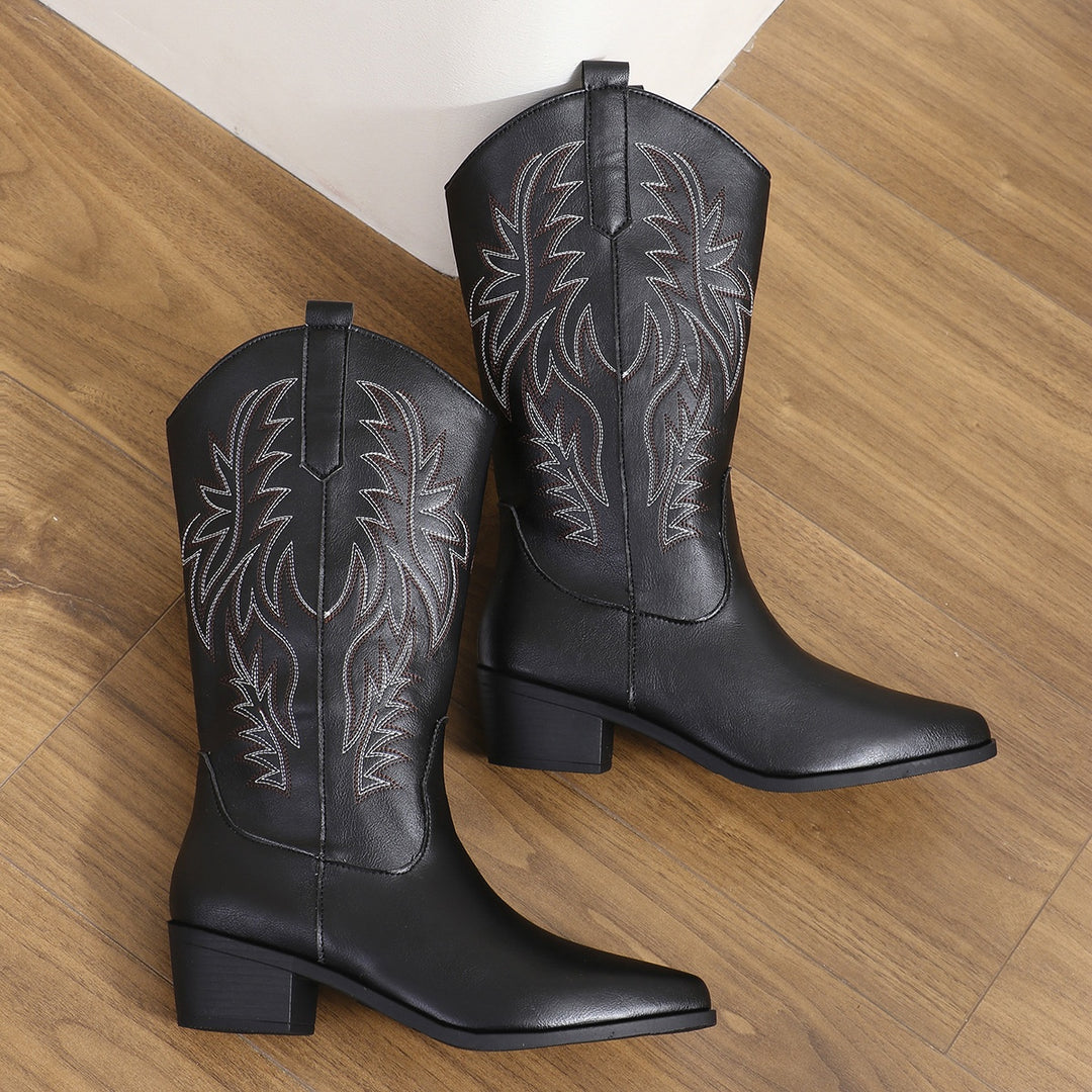 Women's Cowgirl Boots with Wing Stitch & Pointed Toe | Block Heel