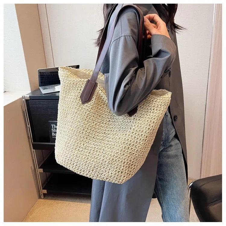 Women's Crochet Straw Beach Bag | Large