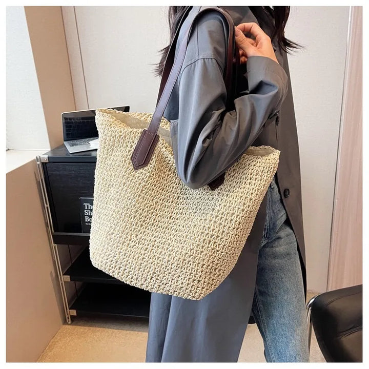 Women's Crochet Straw Beach Bag | Large