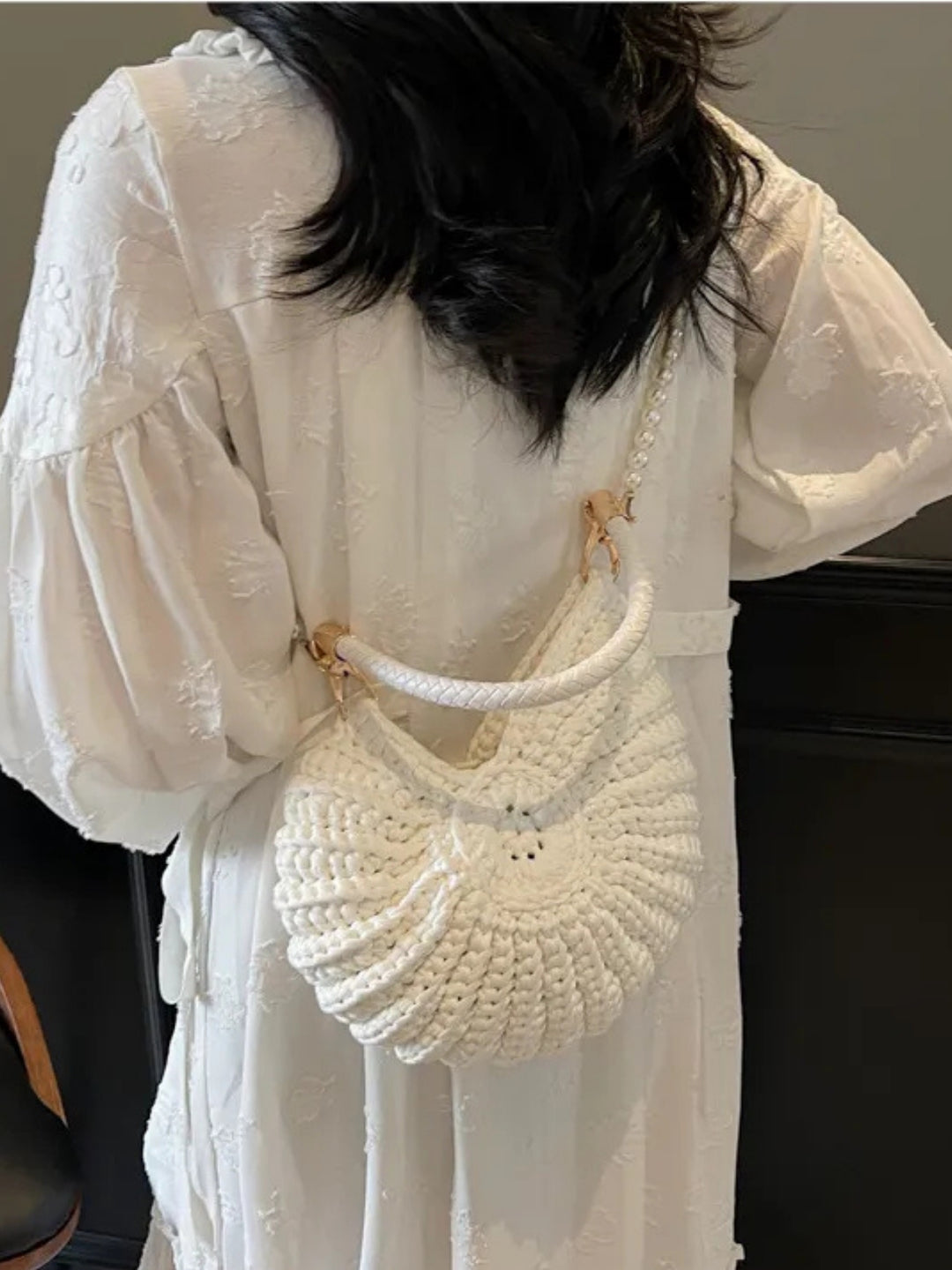 Women's Crocheted Conch-Shaped Handbag | Braided Handle