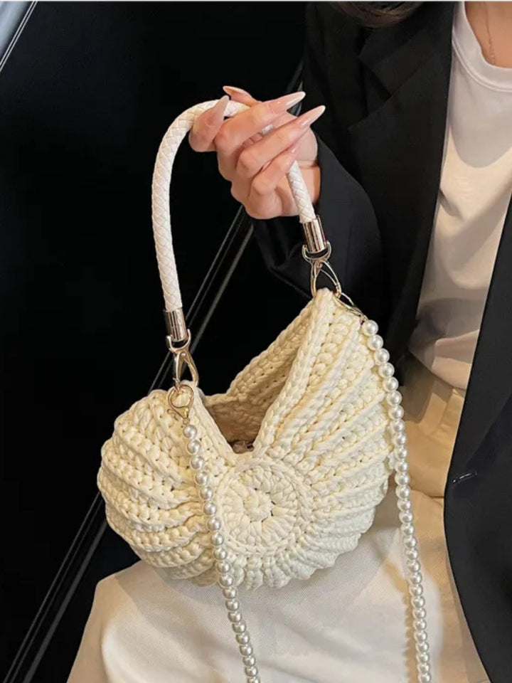 Women's Crocheted Conch-Shaped Handbag | Braided Handle