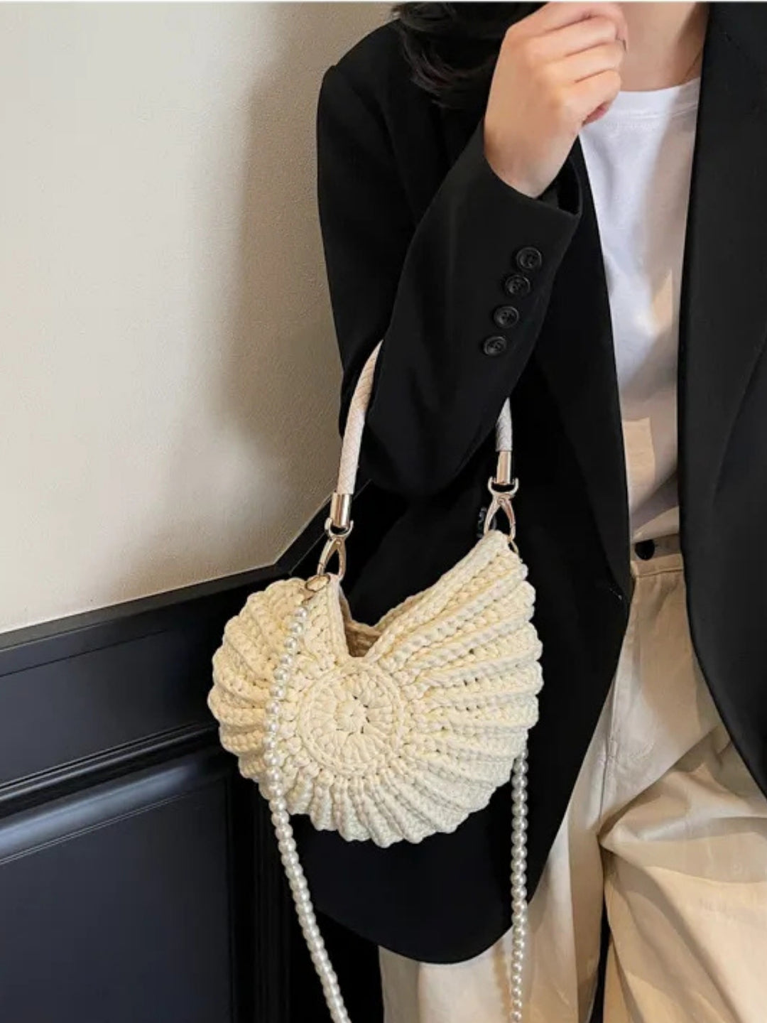 Women's Crocheted Conch-Shaped Handbag | Braided Handle