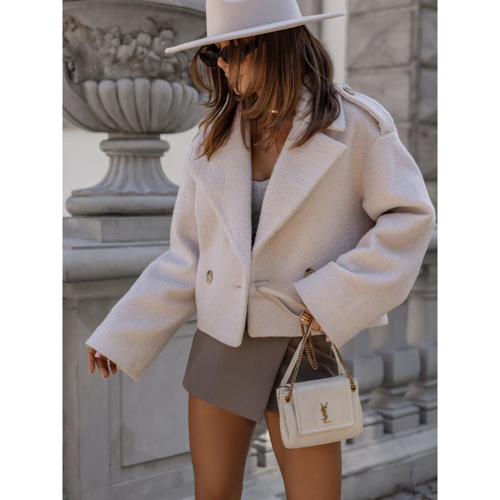 Women's Cropped Blazer with Double Breasted & Wide Lapel | Boxy Short