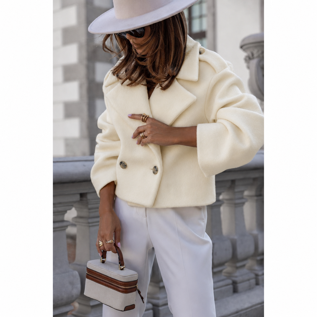 Women's Cropped Blazer with Double Breasted & Wide Lapel | Boxy Short