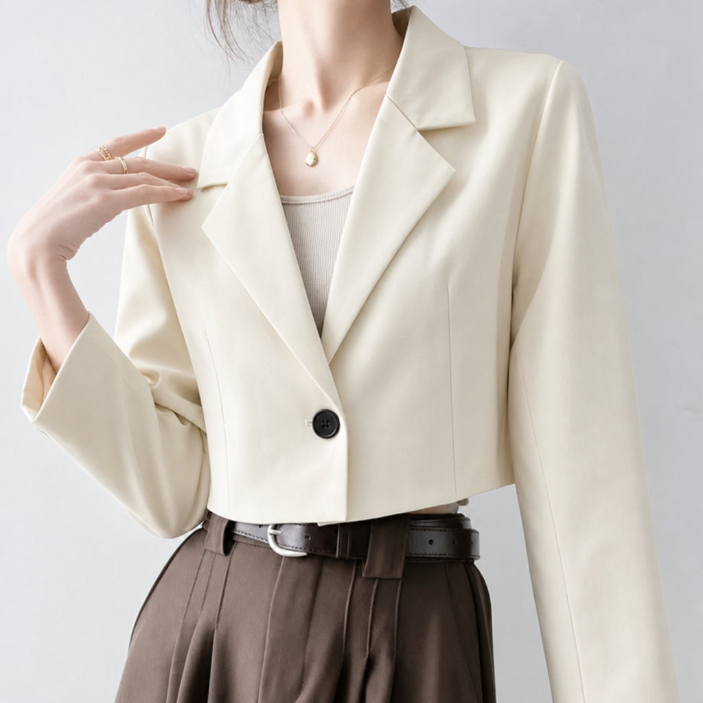Women's Cropped Blazer with Notched Lapel & Single Button | Tailored