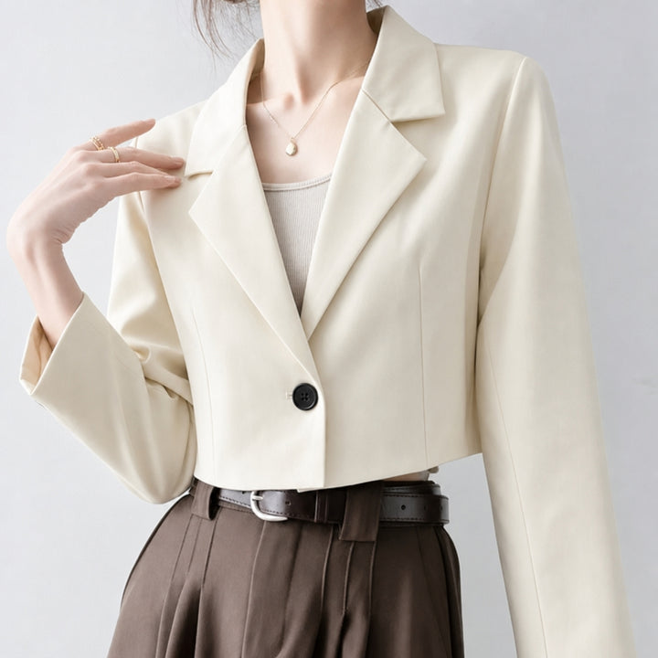 Women's Cropped Blazer with Notched Lapel & Single Button | Tailored