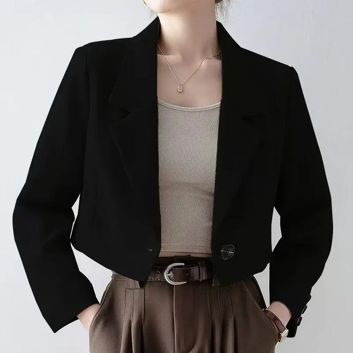 Women's Cropped Blazer with Notched Lapel & Single Button | Tailored