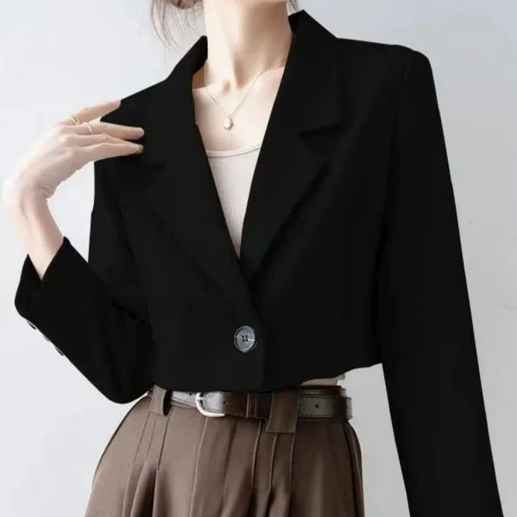 Women's Cropped Blazer with Notched Lapel & Single Button | Tailored