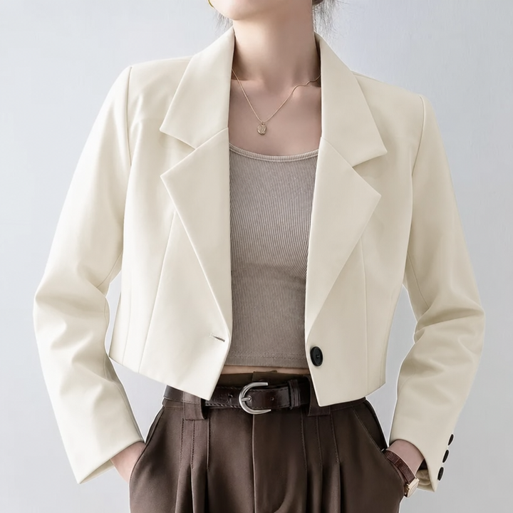 Women's Cropped Blazer with Notched Lapel & Single Button | Tailored