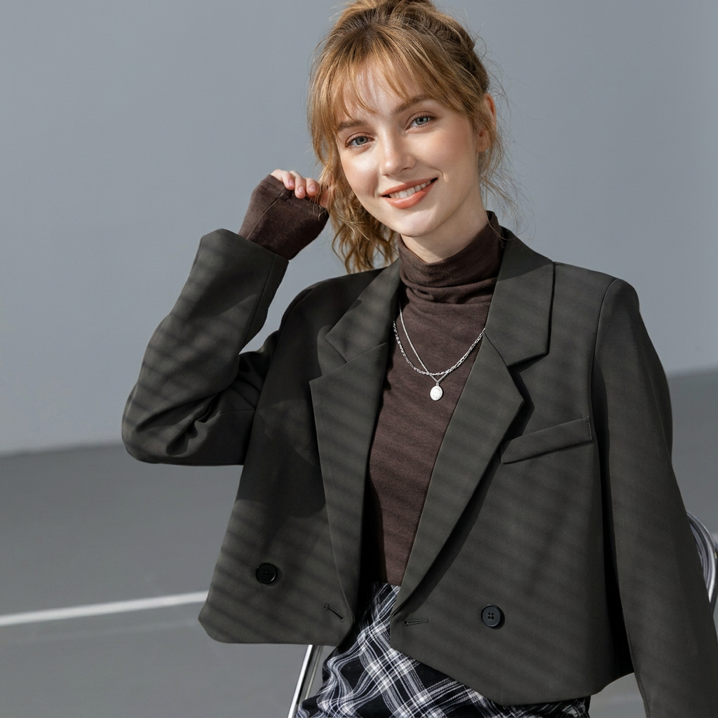 Women's Cropped Blazer with Notched Lapel & Welt Pocket | Casual