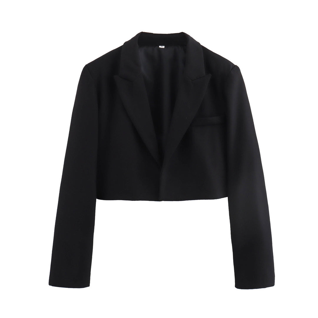 Women's Cropped Blazer with Notched Lapel & Welt Pocket | Open