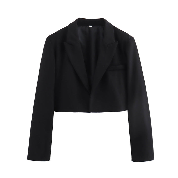 Women's Cropped Blazer with Notched Lapel & Welt Pocket | Open