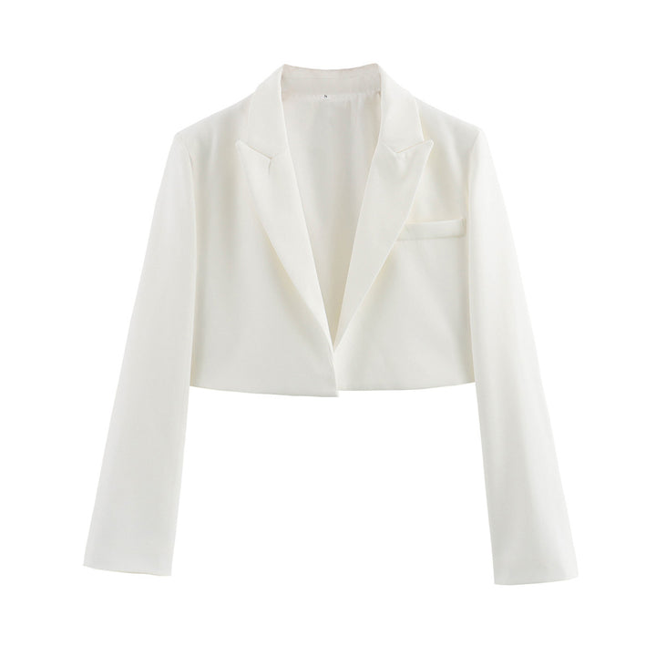 Women's Cropped Blazer with Notched Lapel & Welt Pocket | Open