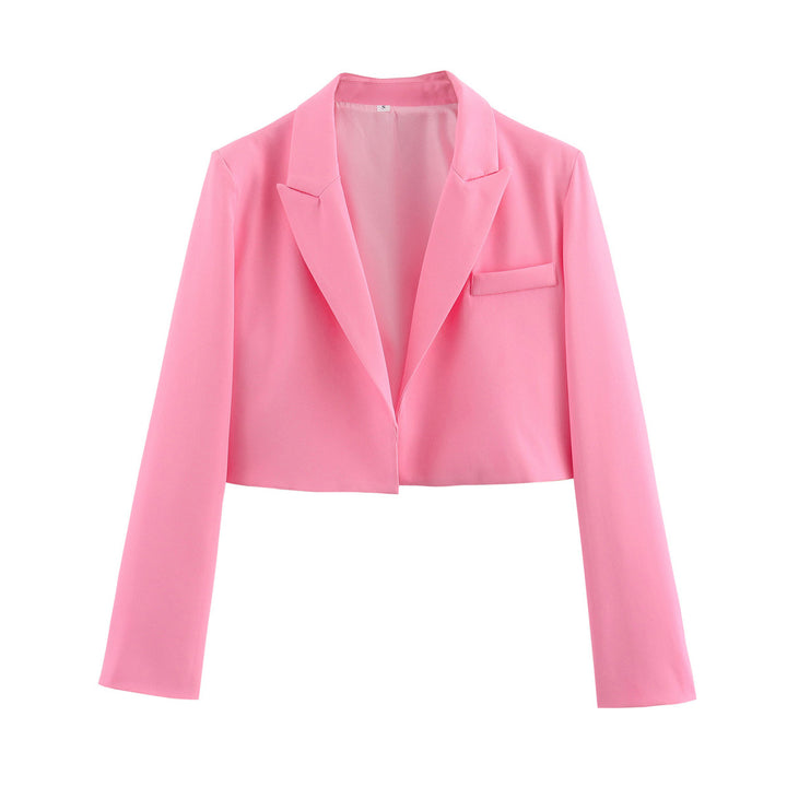 Women's Cropped Blazer with Notched Lapel & Welt Pocket | Open