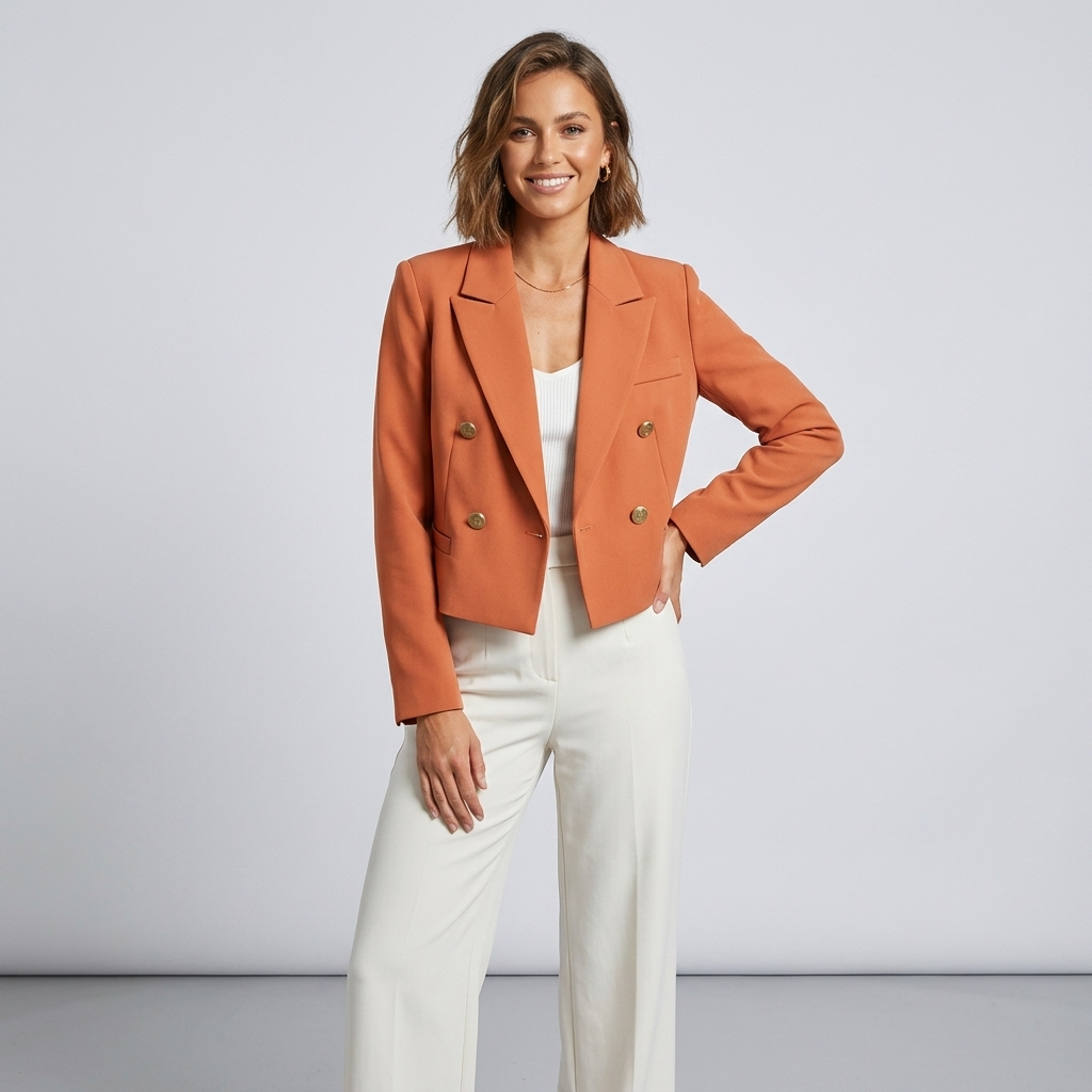 Women's Cropped Blazer with Peak Lapel & Buttons | Work