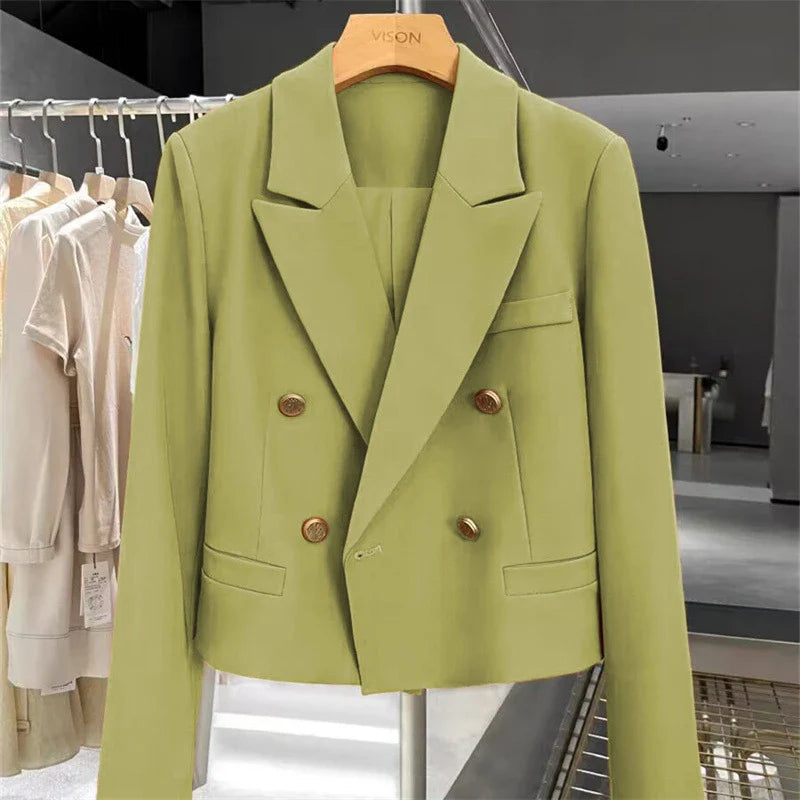 Women's Cropped Blazer with Peak Lapel & Buttons | Work