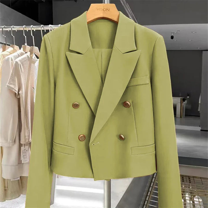 Women's Cropped Blazer with Peak Lapel & Buttons | Work