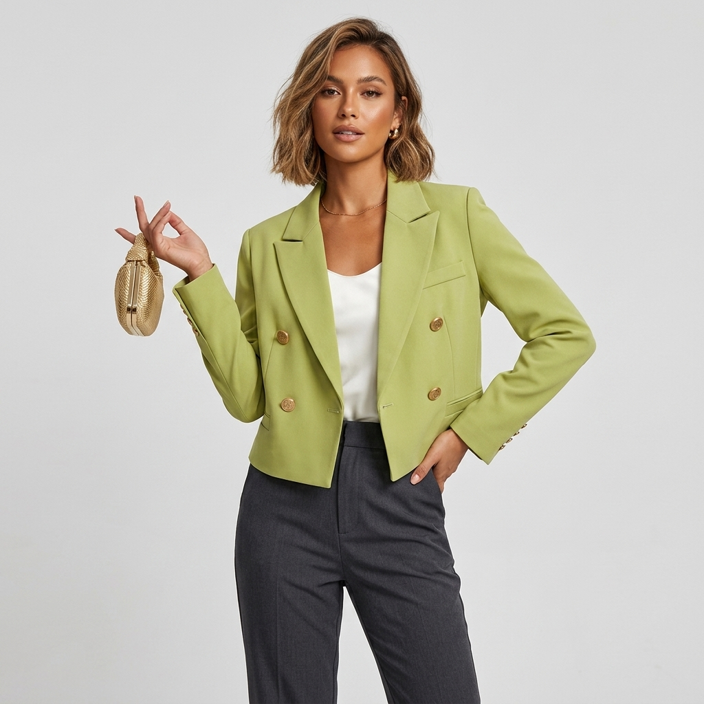 Women's Cropped Blazer with Peak Lapel & Buttons | Work