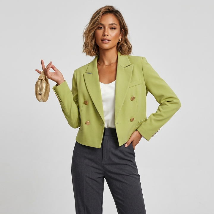 Women's Cropped Blazer with Peak Lapel & Buttons | Work