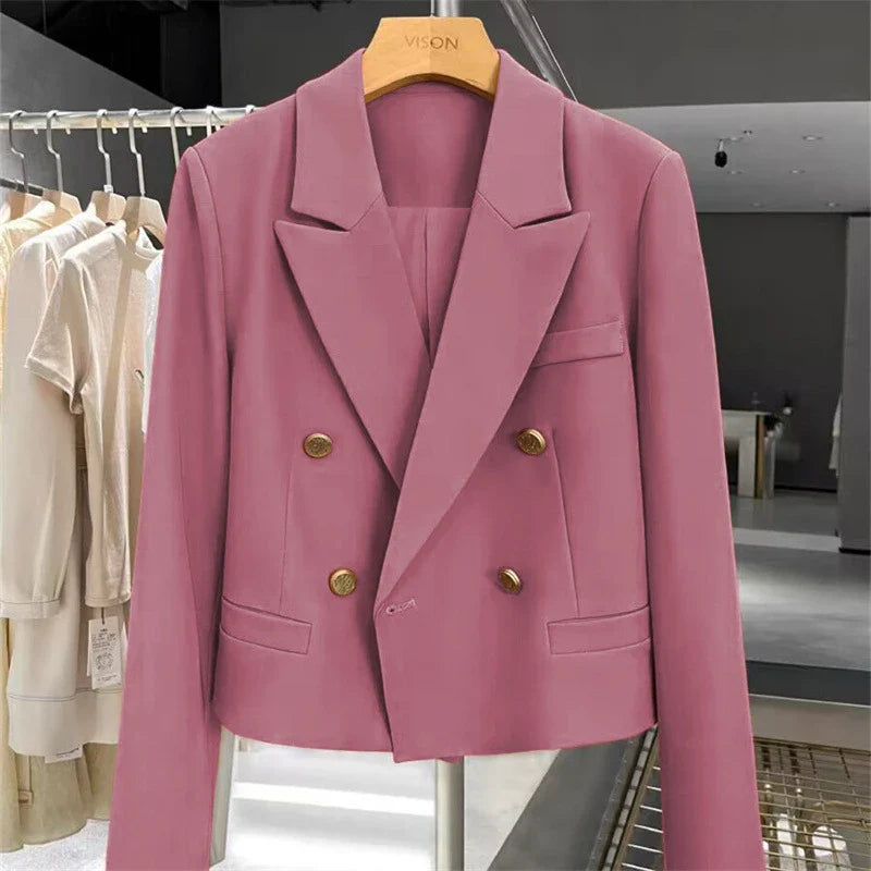 Women's Cropped Blazer with Peak Lapel & Buttons | Work