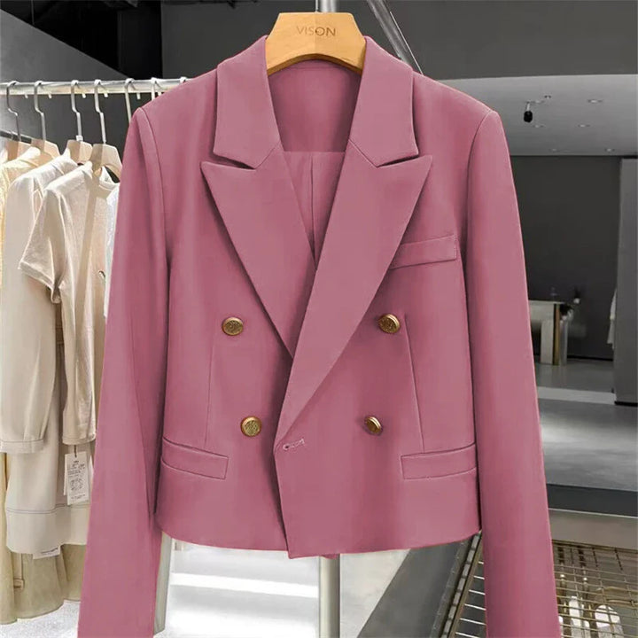 Women's Cropped Blazer with Peak Lapel & Buttons | Work