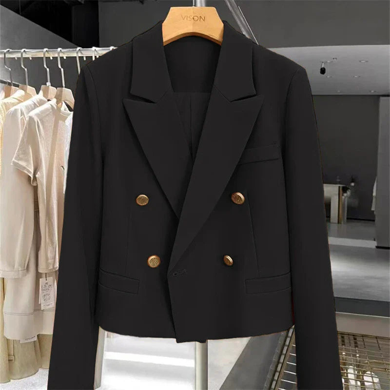 Women's Cropped Blazer with Peak Lapel & Buttons | Work
