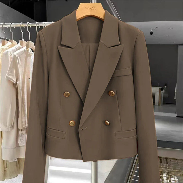 Women's Cropped Blazer with Peak Lapel & Buttons | Work