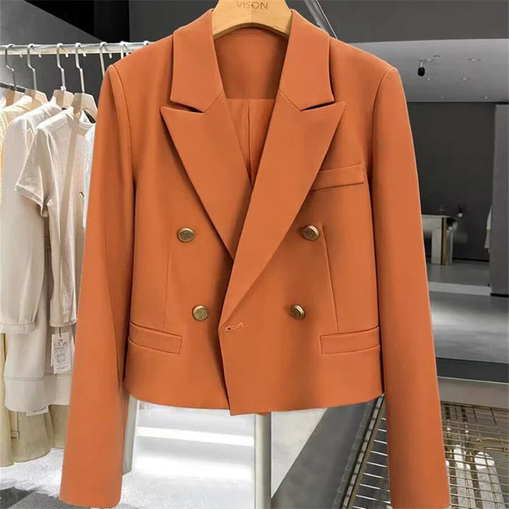 Women's Cropped Blazer with Peak Lapel & Buttons | Work