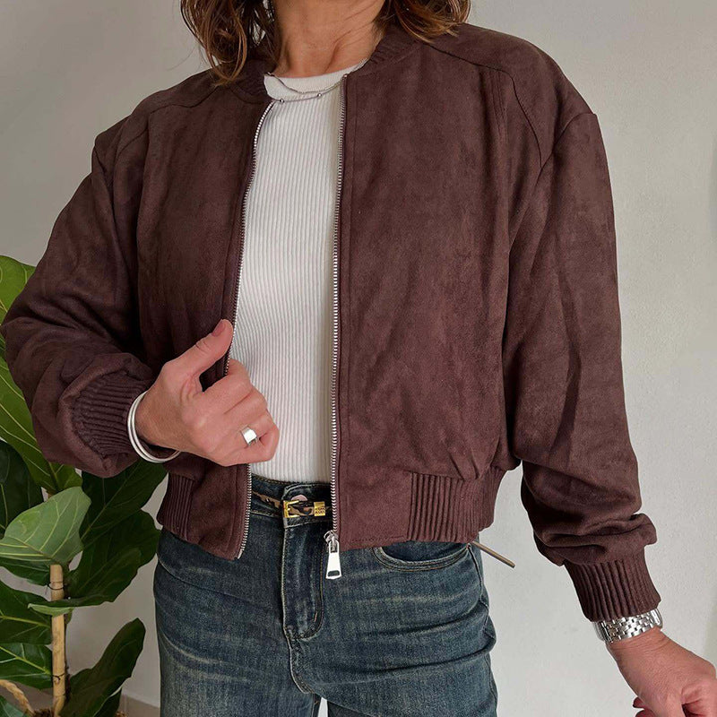 Women's Cropped Bomber Jacket with Ribbed Trim | Zip-Up