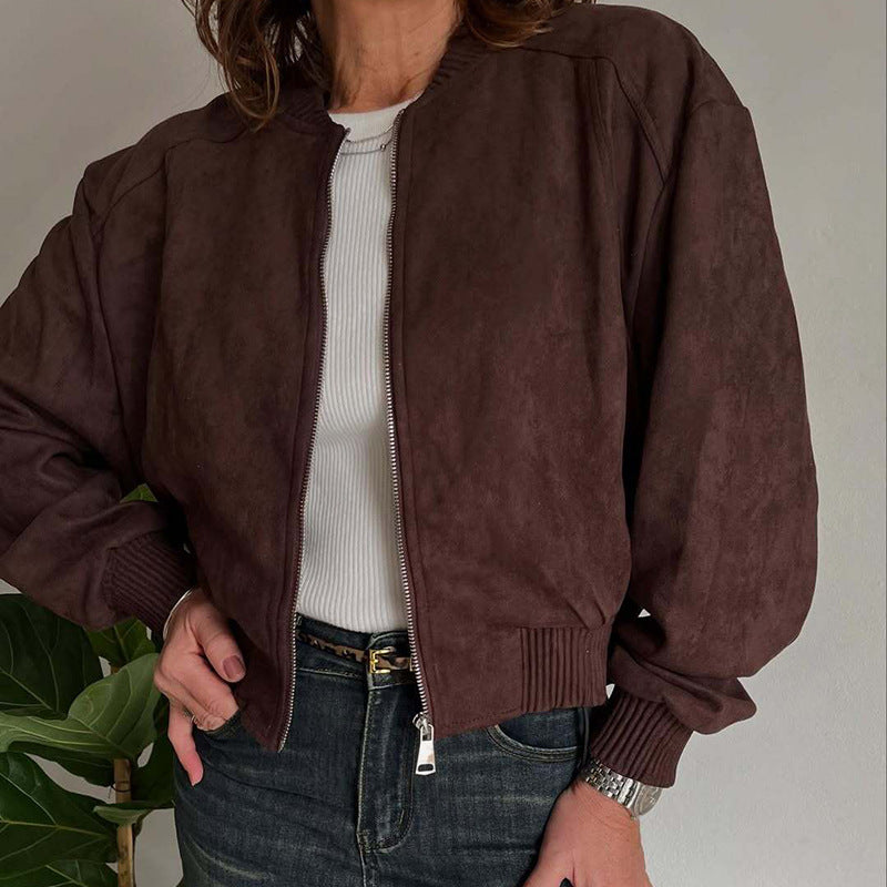 Women's Cropped Bomber Jacket with Ribbed Trim | Zip-Up