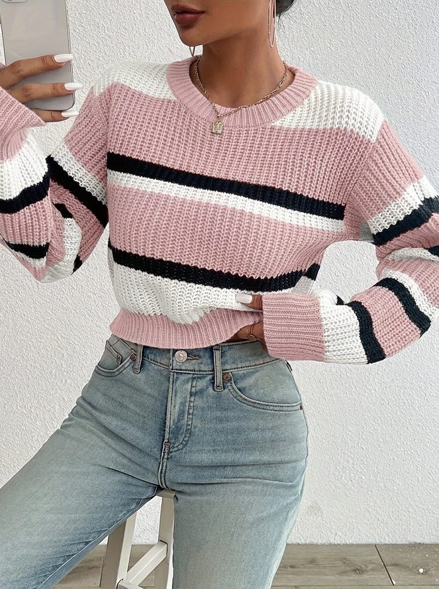 Women's Cropped Knitted Jumper | Striped