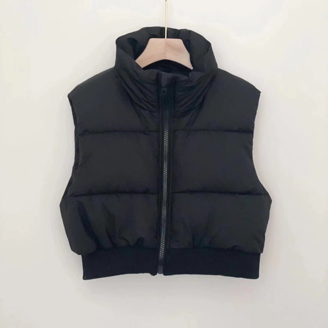 Women's Cropped Puffer Vest with Stand Collar | Sleeveless