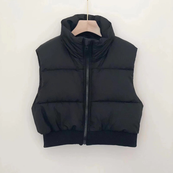 Women's Cropped Puffer Vest with Stand Collar | Sleeveless