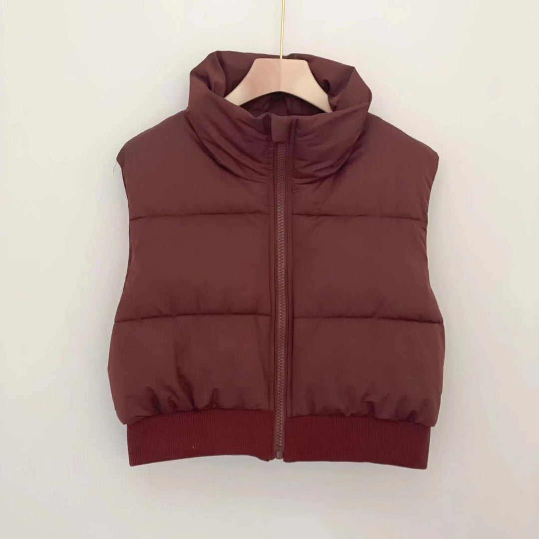 Women's Cropped Puffer Vest with Stand Collar | Sleeveless